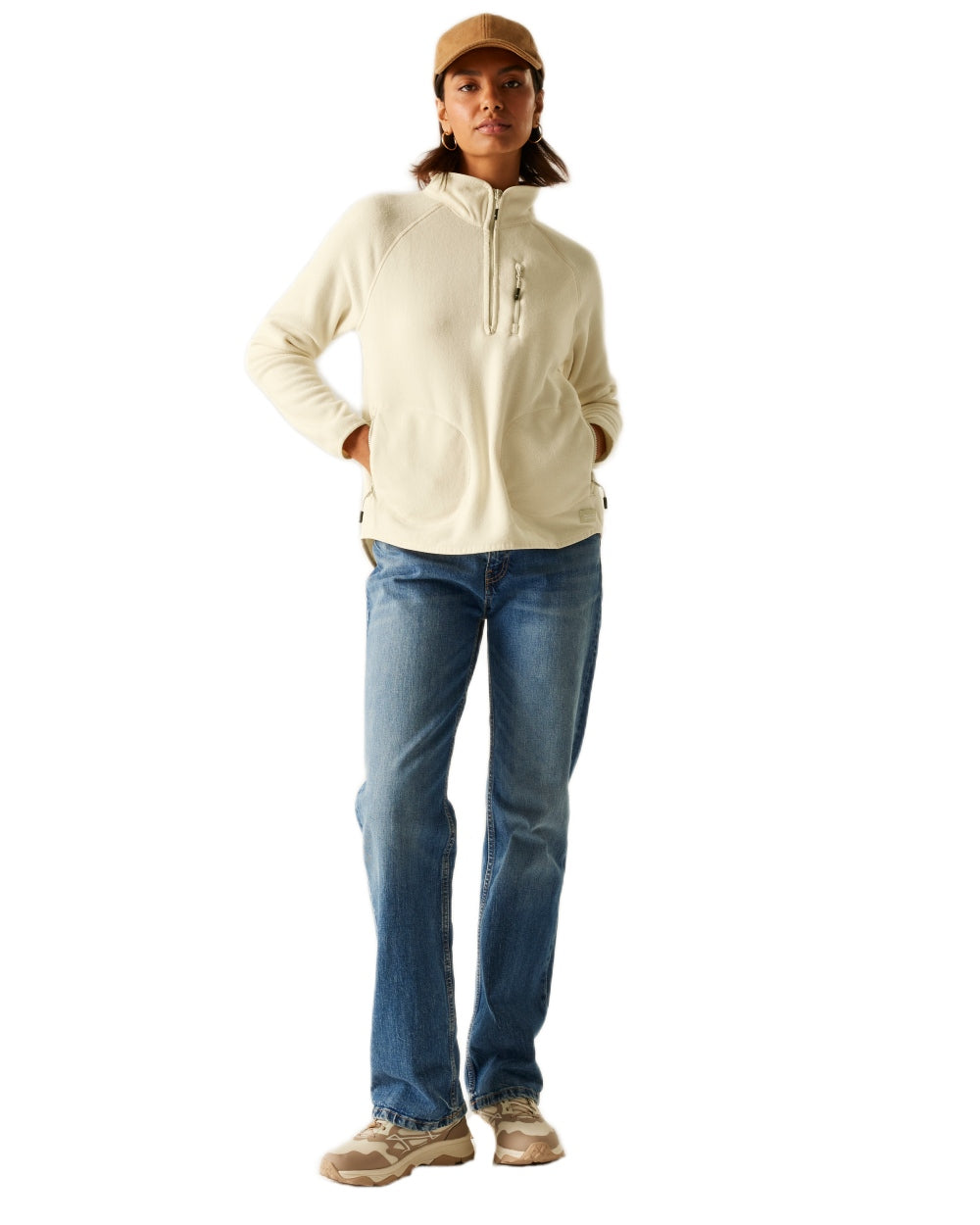 Light Vanilla Coloured Regatta Womens Frankie Half Zip Fleece on white background