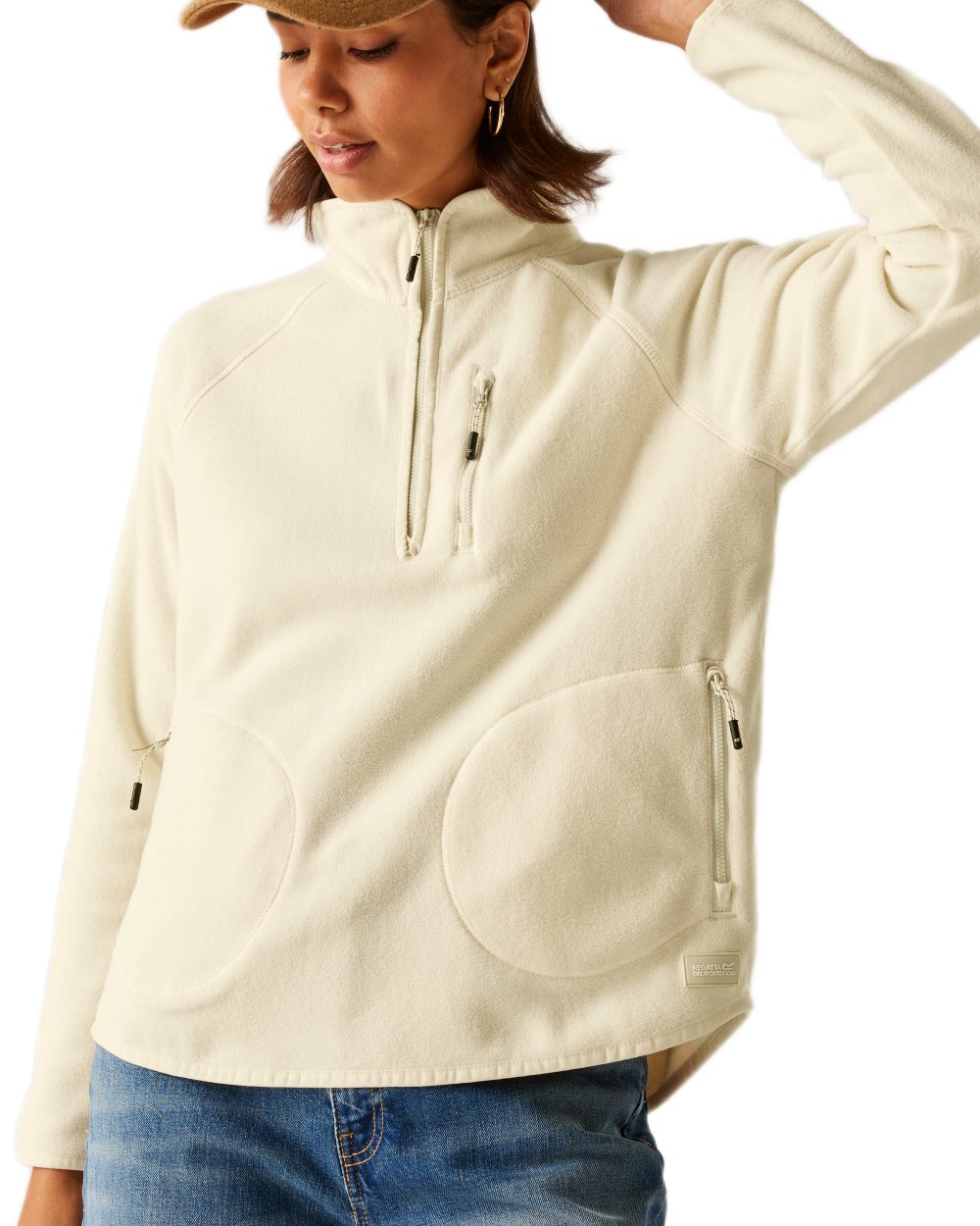 Light Vanilla Coloured Regatta Womens Frankie Half Zip Fleece on white background