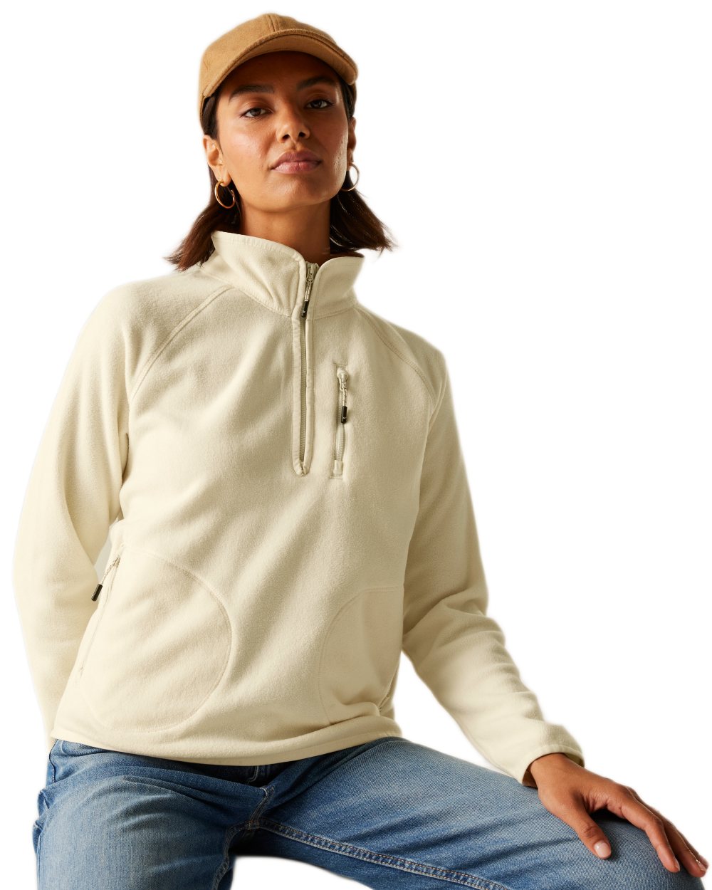 Light Vanilla Coloured Regatta Womens Frankie Half Zip Fleece on white background