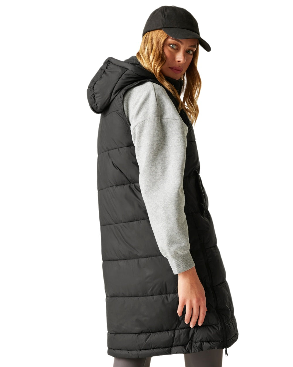 Black Coloured Regatta Womens Ganella Quilted Longline Gilet on white background
