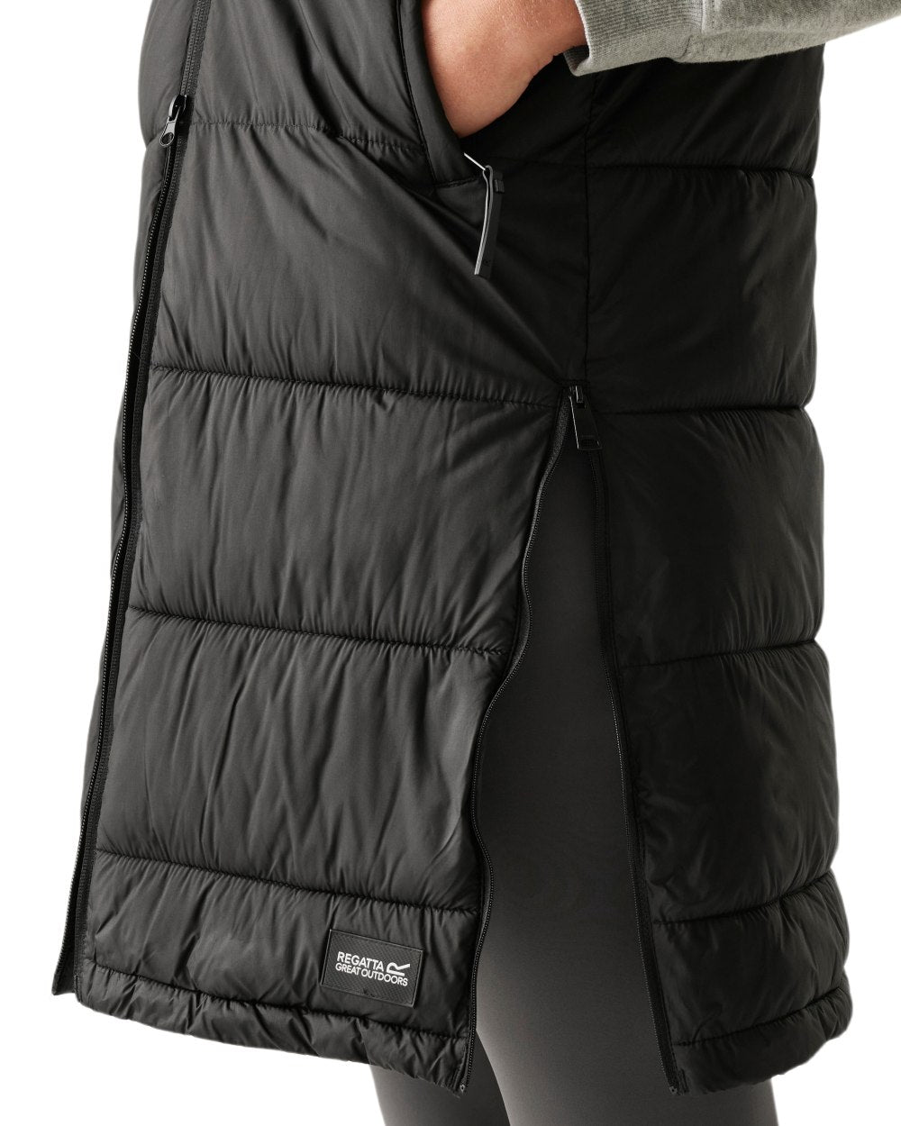 Black Coloured Regatta Womens Ganella Quilted Longline Gilet on white background