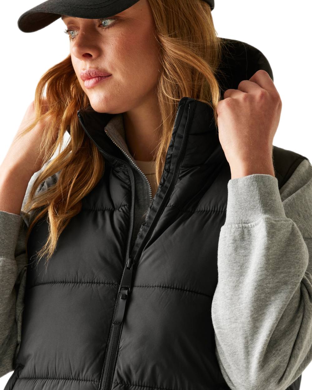 Black Coloured Regatta Womens Ganella Quilted Longline Gilet on white background