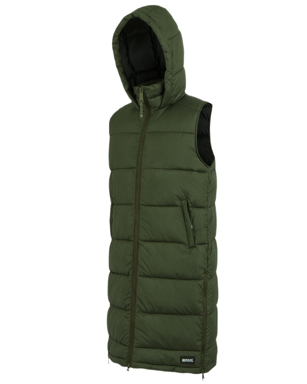 Dark Khaki Coloured Regatta Womens Ganella Quilted Longline Gilet on white background