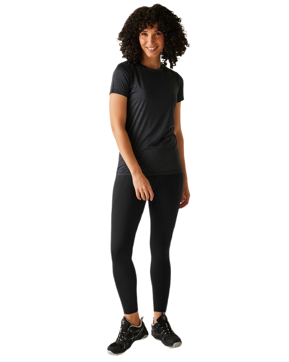 Black Coloured Regatta Womens Holeen Pro Compression Leggings on white background
