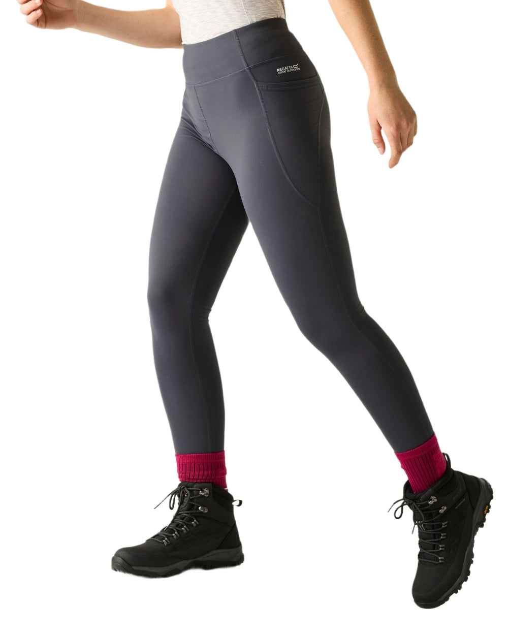 Seal Grey Coloured Regatta Womens Holeen Pro Compression Leggings on white background