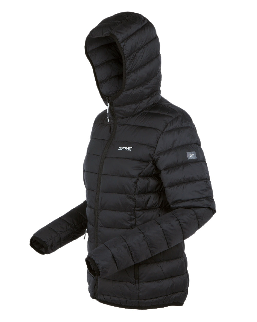 Black Coloured Regatta Womens Hooded Marizion Quilted Jacket on white background