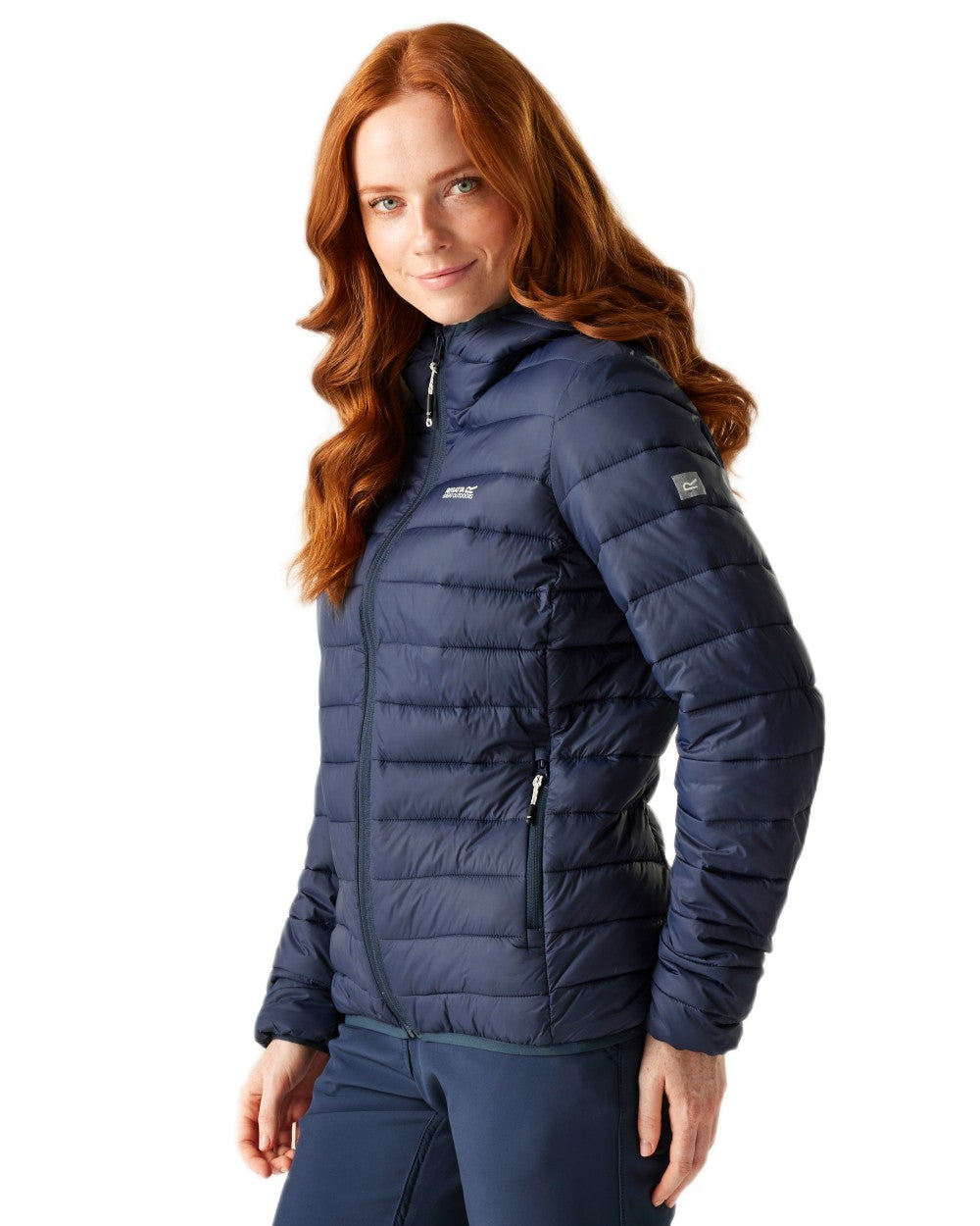 Navy Sea Haze Coloured Regatta Womens Hooded Marizion Quilted Jacket on white background