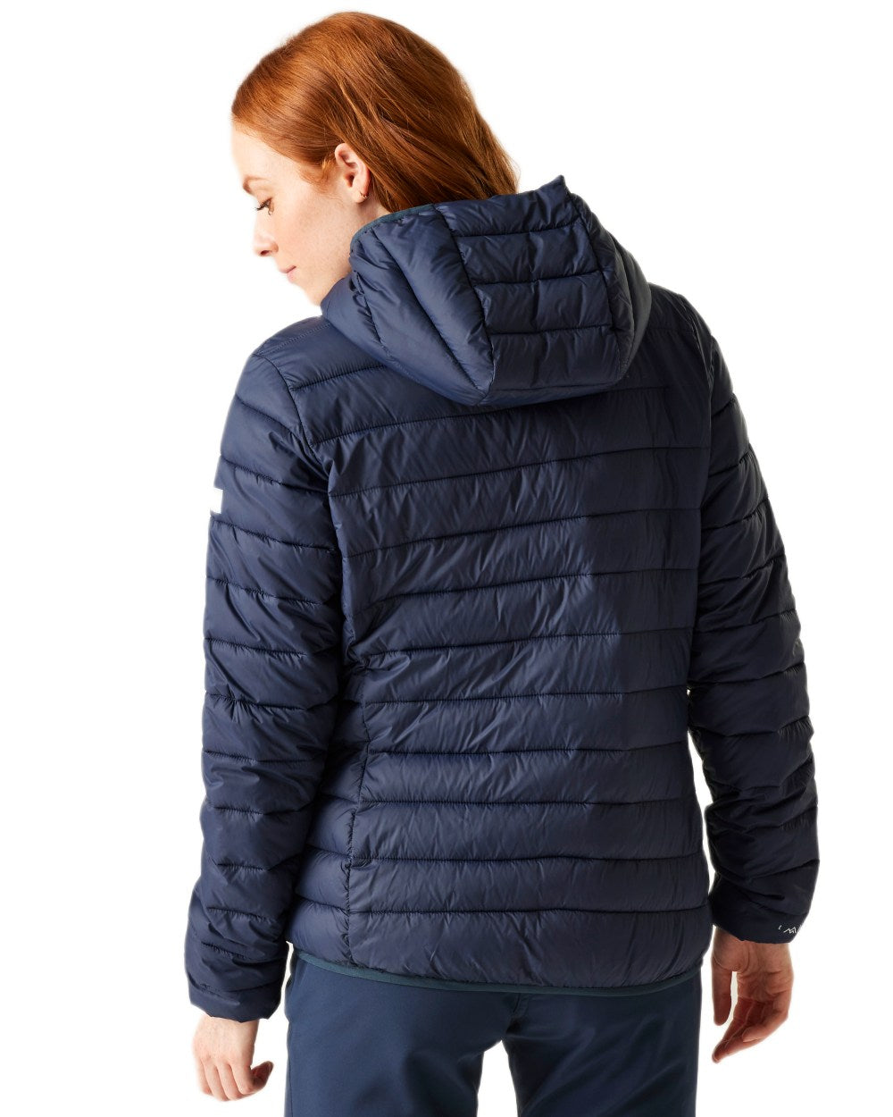 Navy Sea Haze Coloured Regatta Womens Hooded Marizion Quilted Jacket on white background