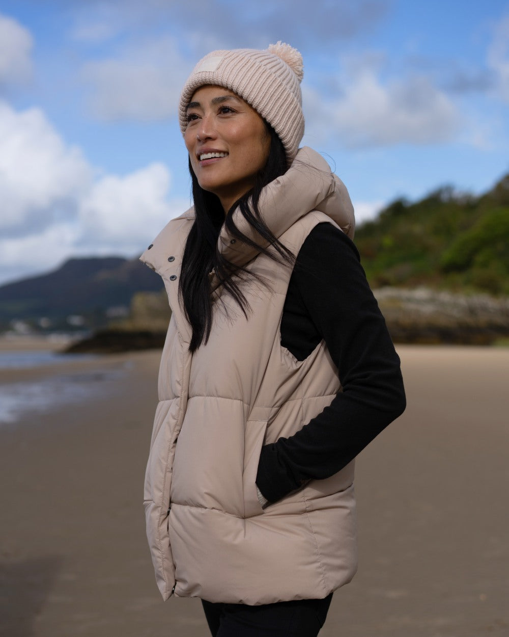 Soft Taupe Coloured Regatta Womens Kelse Gilet on beach background