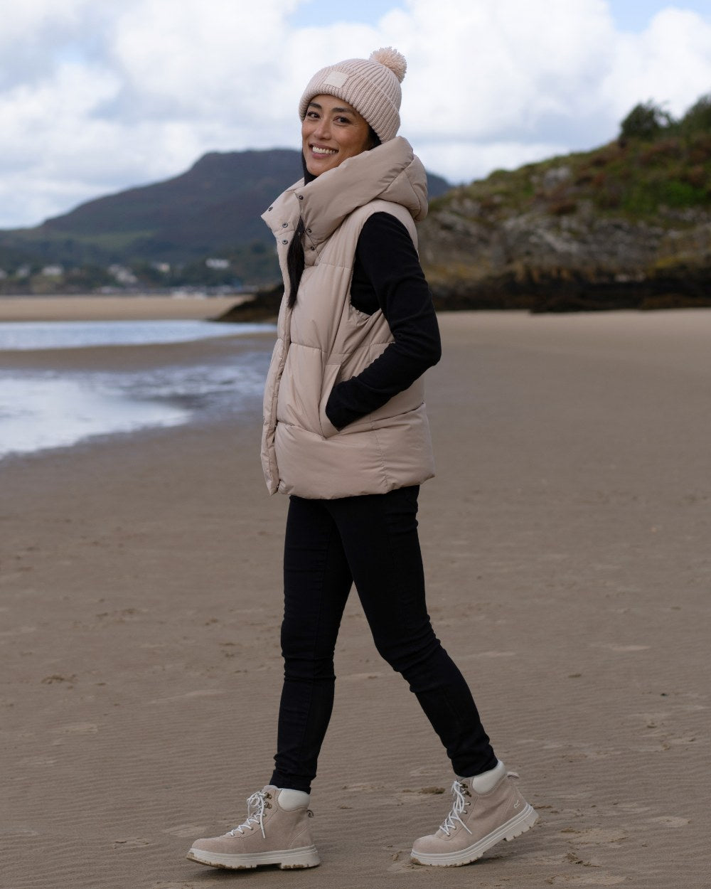 Soft Taupe Coloured Regatta Womens Kelse Gilet on beach background