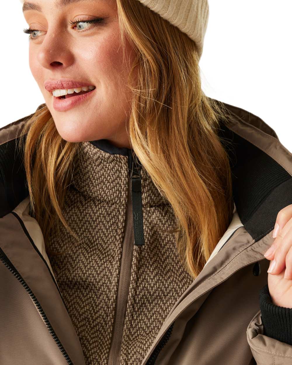 Mocha Perfectly Pale Coloured Regatta Womens Marron Waterproof Insulated Jacket on white background