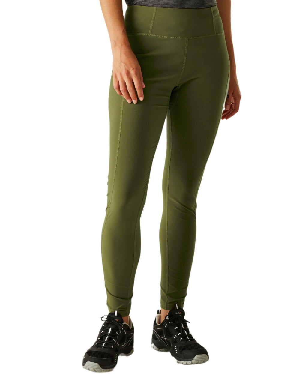 Camo Green Coloured Regatta Womens Monira Hiking Leggings on white background