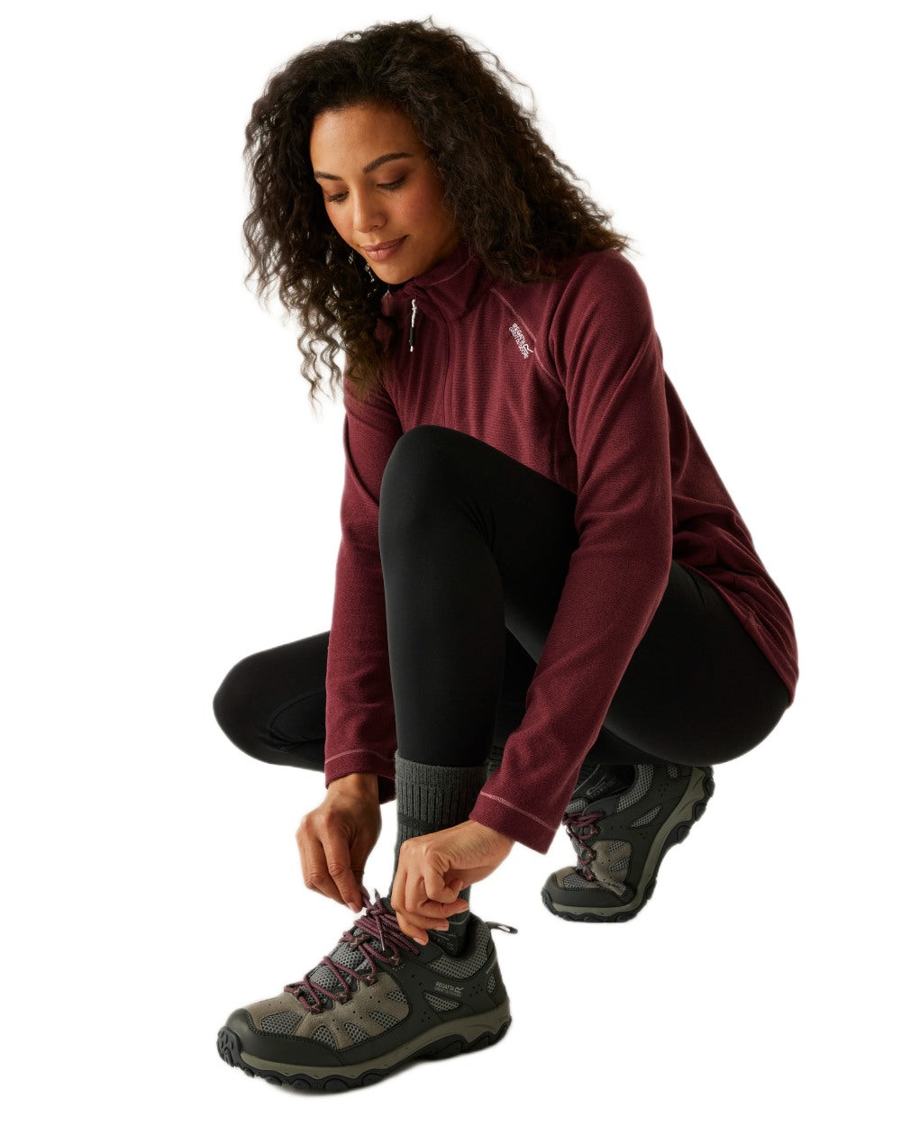 Dark Pimento Coloured Regatta Womens Montes Lightweight Half-Zip Fleece on white background