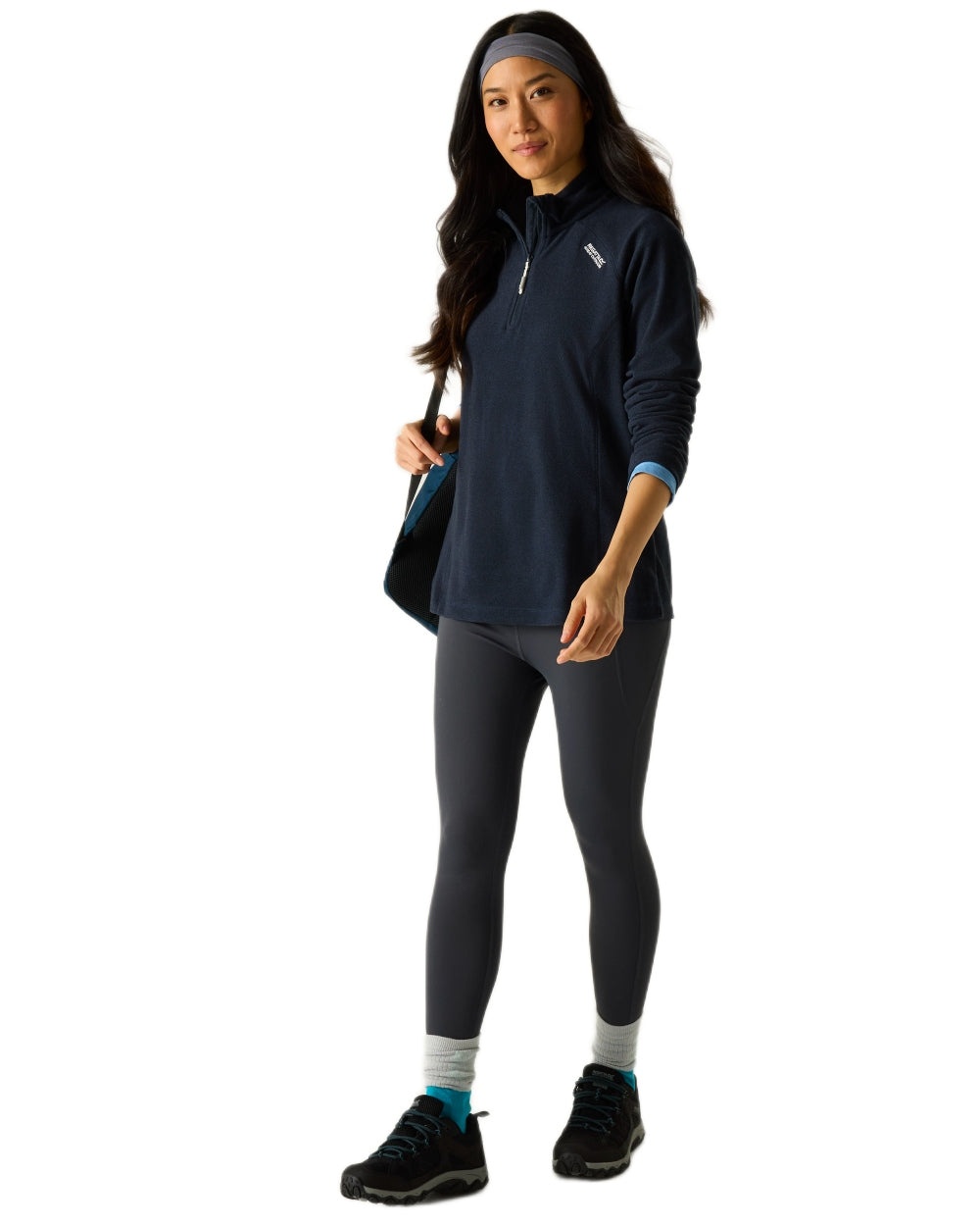 Navy Blue Coloured Regatta Womens Montes Lightweight Half-Zip Fleece on white background