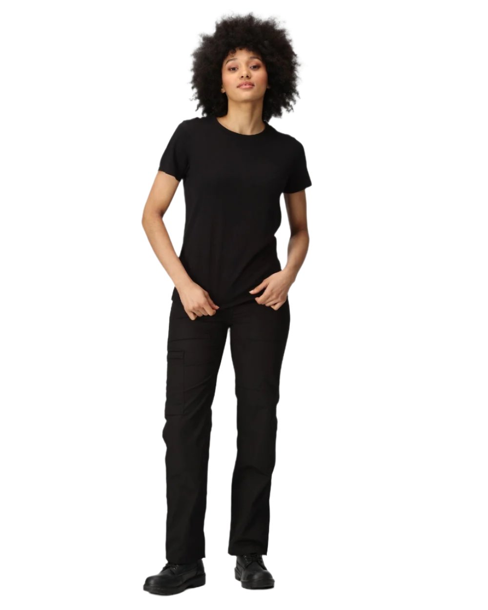Black coloured Regatta Womens New Action II Trousers on white background