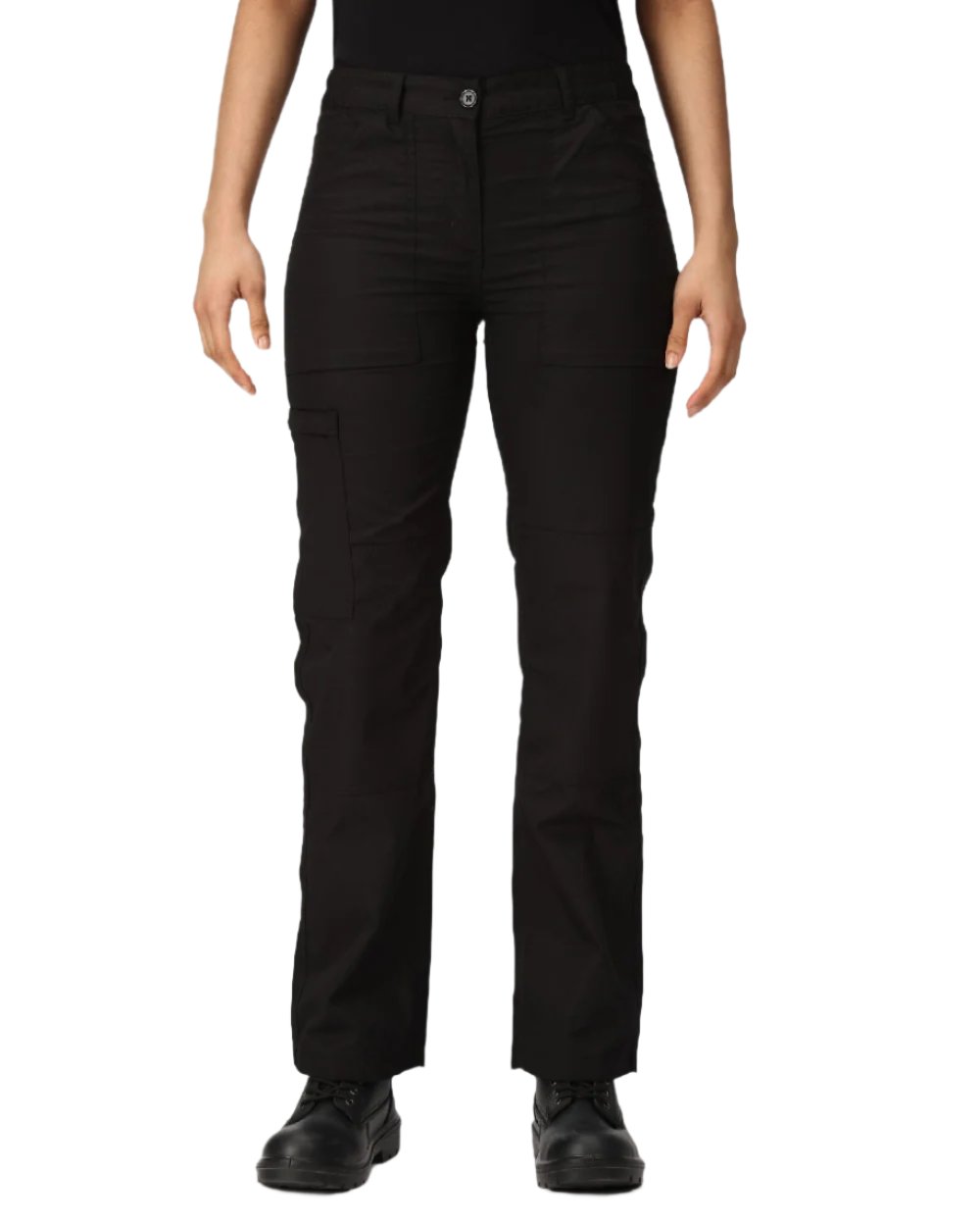Black coloured Regatta Womens New Action II Trousers on white background