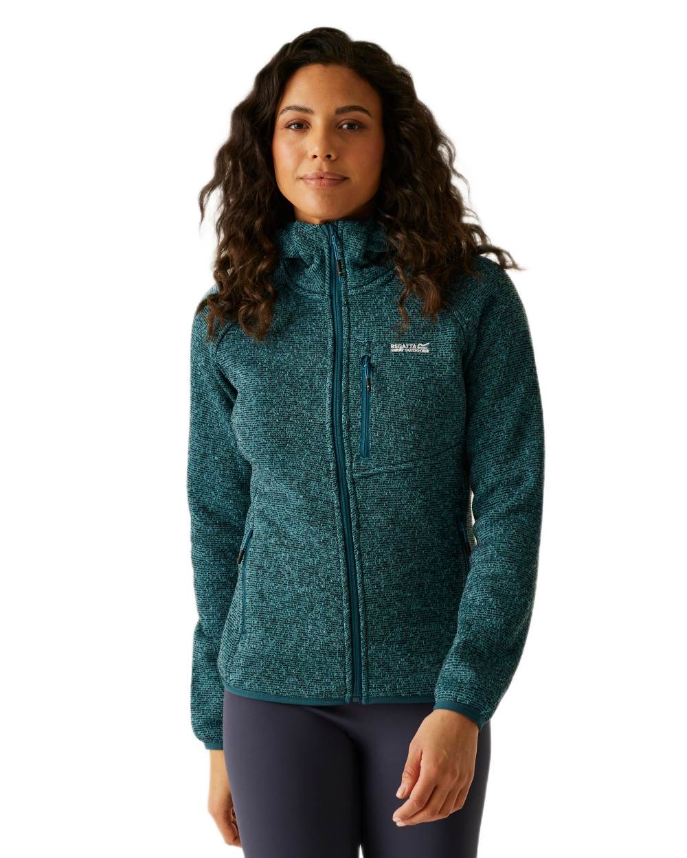 Blue Coloured Regatta Womens Newhill Hooded Full Zip Fleece on white background