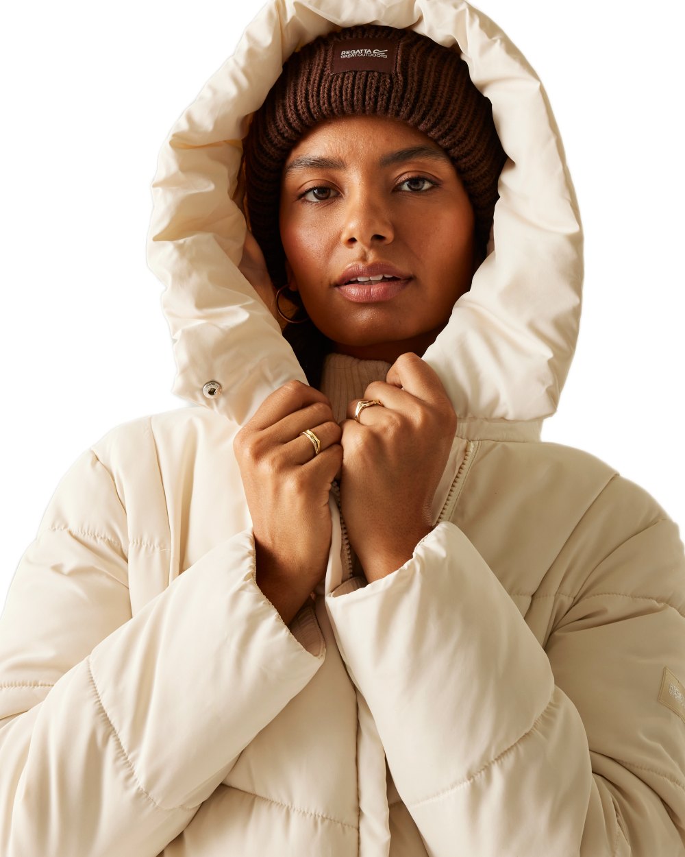 Light Vanilla Coloured Regatta Womens Nurie Quilted Jacket on white background