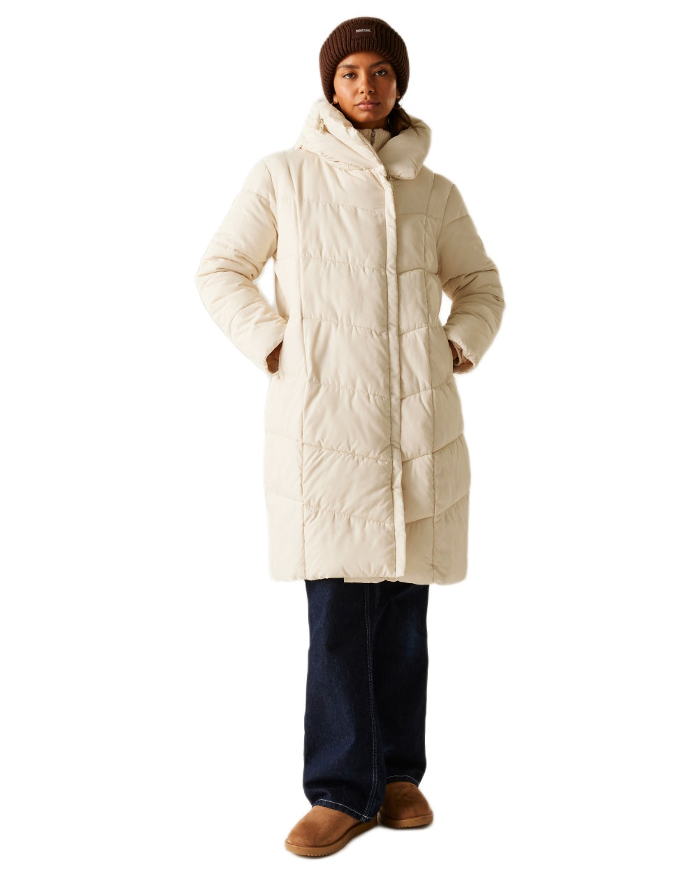 Light Vanilla Coloured Regatta Womens Nurie Quilted Jacket on white background