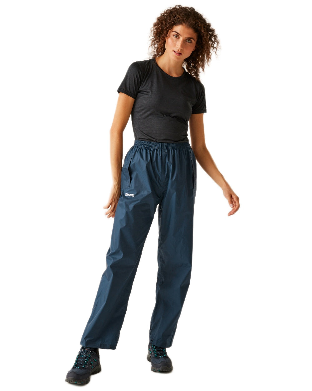 Midnight Coloured Regatta Womens Pack It Waterproof Overtrousers on white background