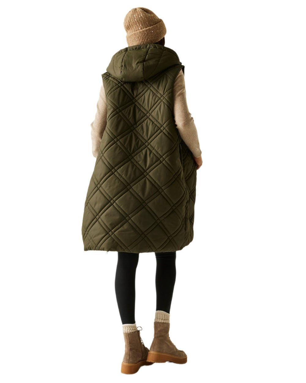 Dark Khaki Coloured Regatta Womens Rurietta Longer Length Bodywarmer on white background