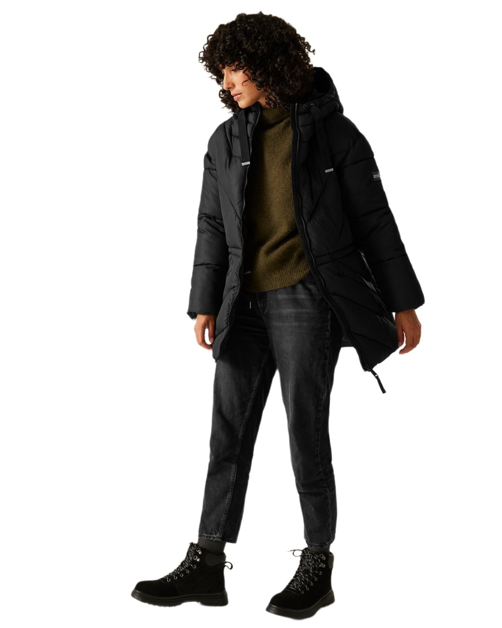 Black Coloured Regatta Womens Rusey Quilted Jacket on white background