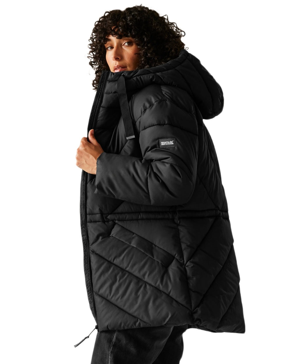Black Coloured Regatta Womens Rusey Quilted Jacket on white background