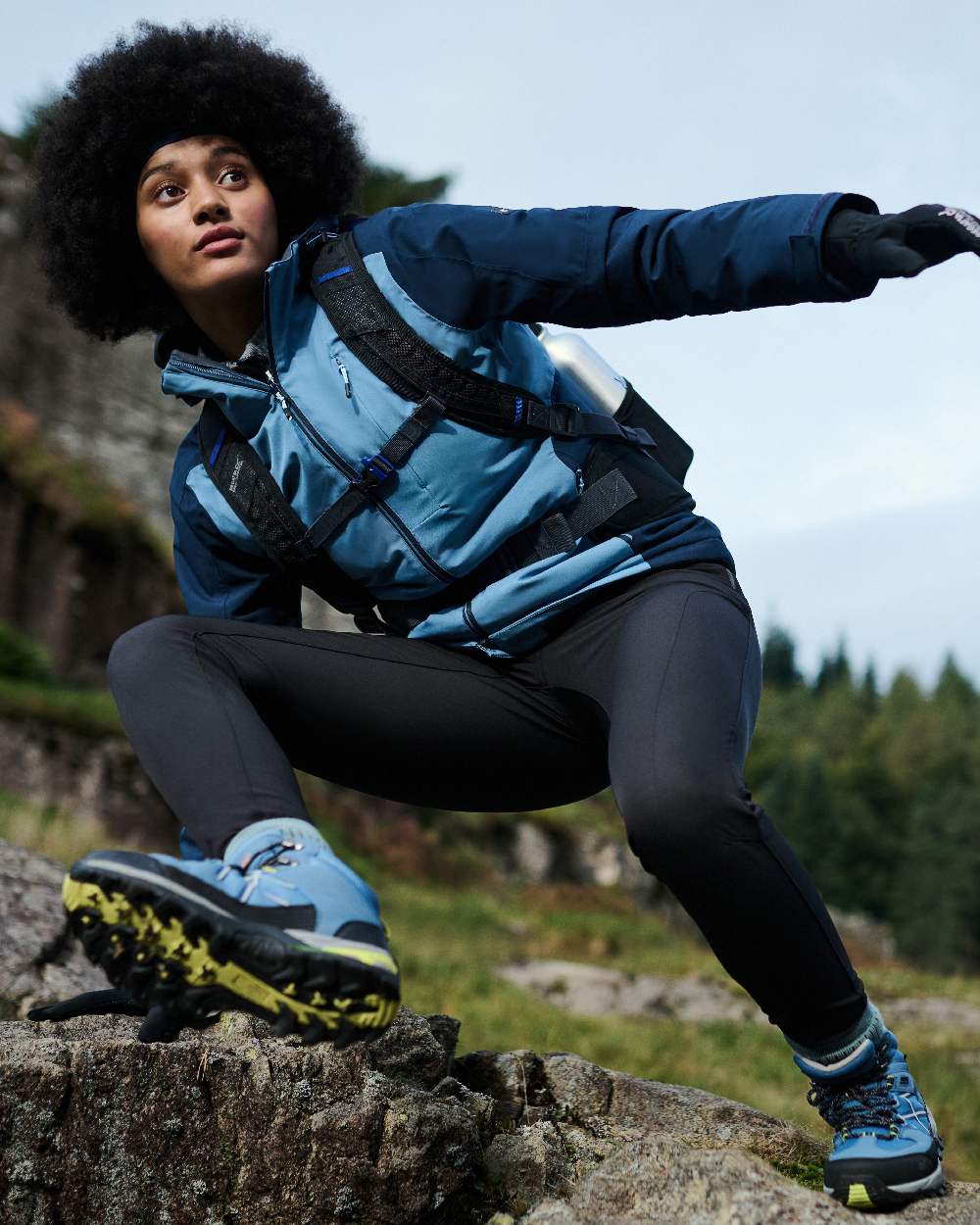 Coronet Blue Lime Punch Coloured Regatta Womens Samaris III Walking Boots on mountain background