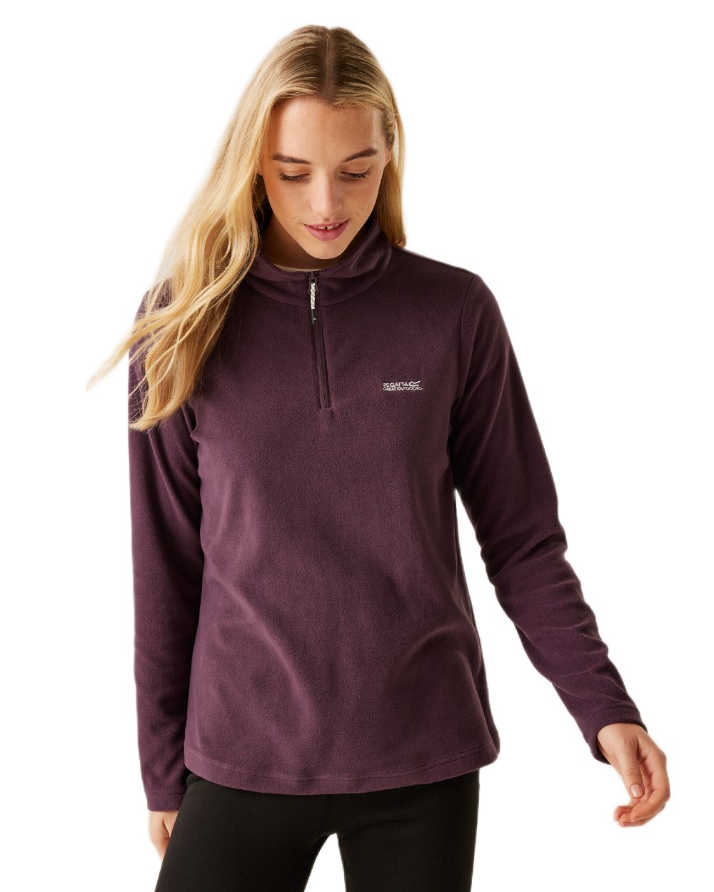 Deep Plum Coloured Regatta Womens Sweethart Lightweight Half-Zip Fleece on white background