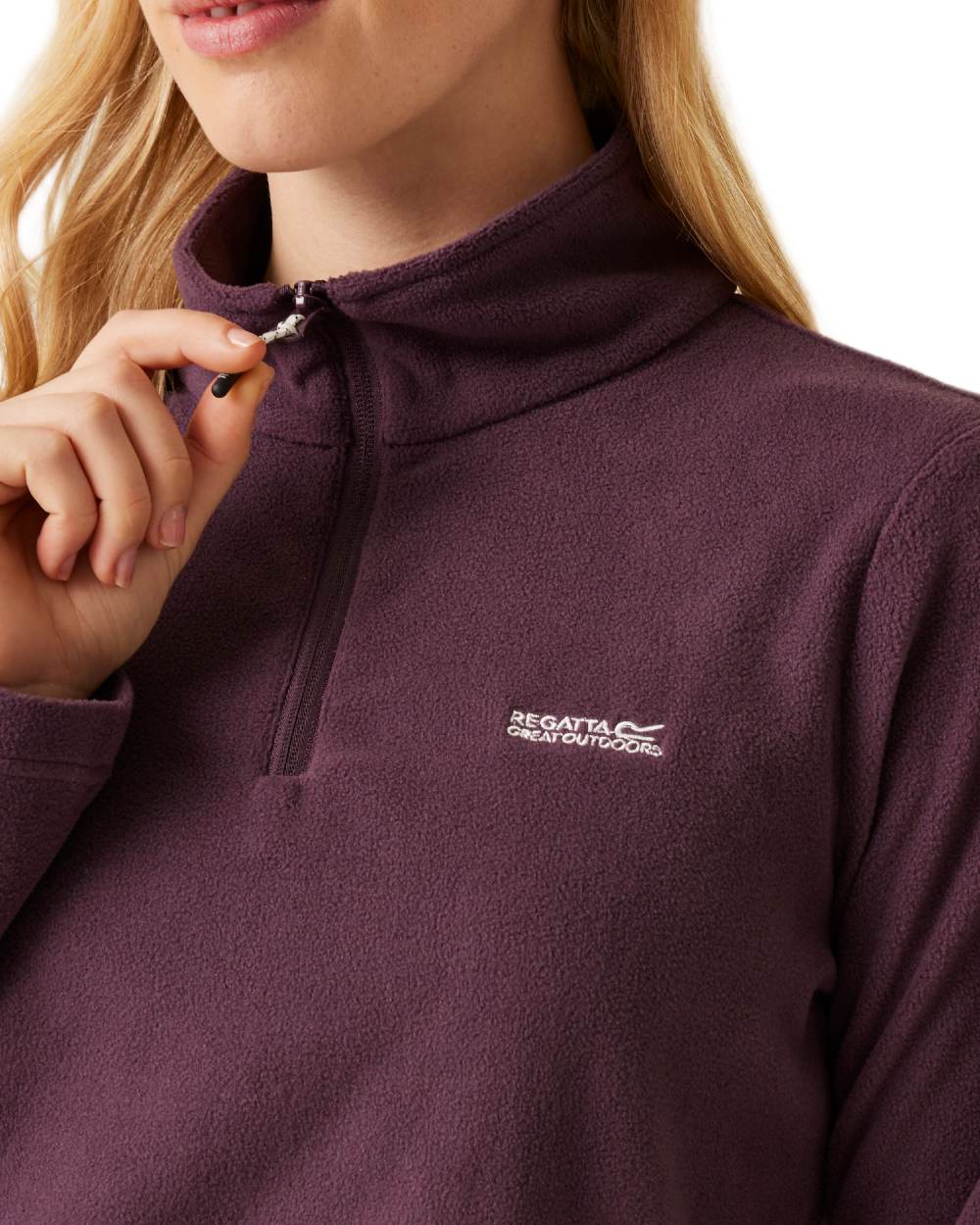 Deep Plum Coloured Regatta Womens Sweethart Lightweight Half-Zip Fleece on white background