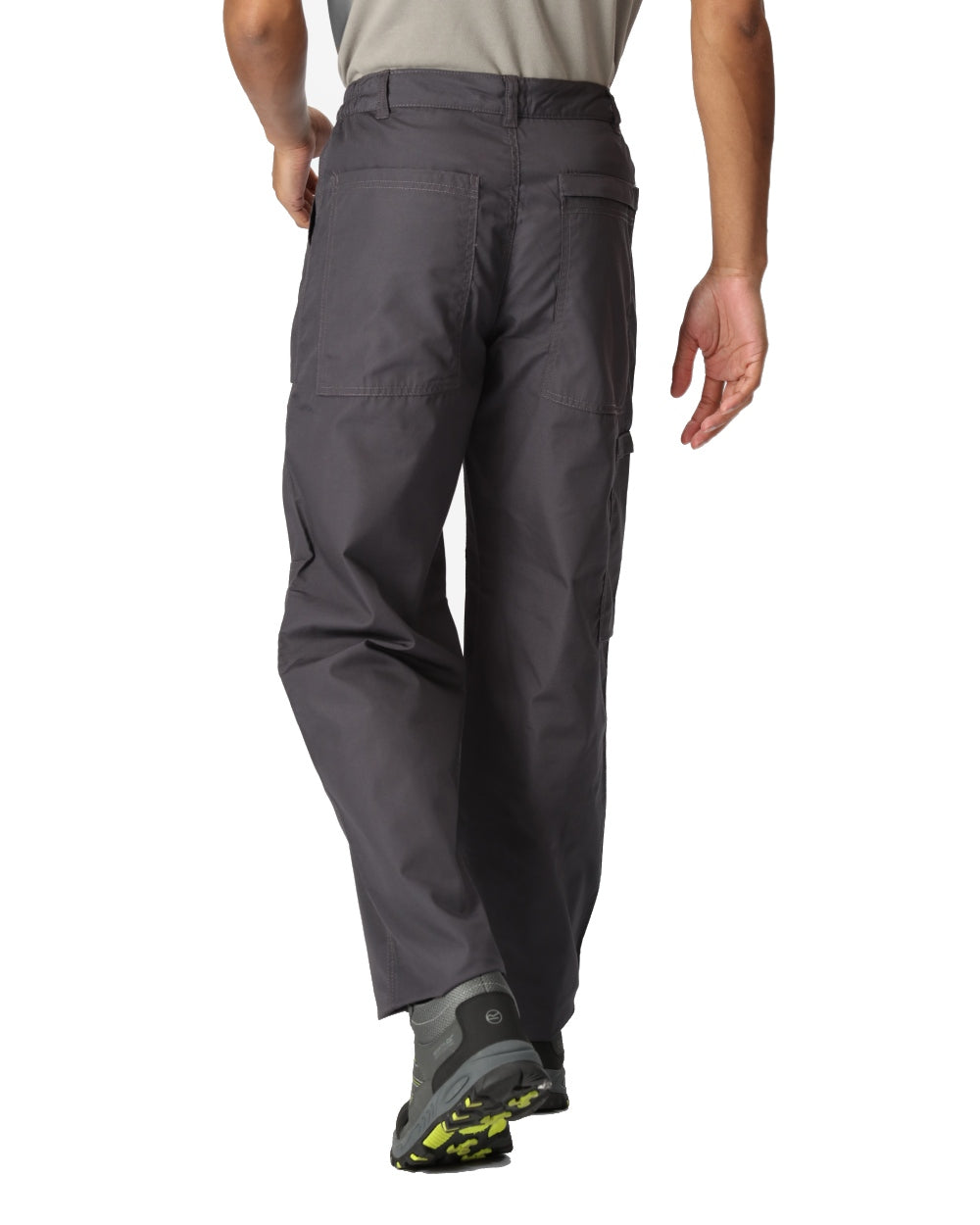 Dark Grey coloured Regatta Mens Multi Pocket Action Trousers Long Leg on white background
