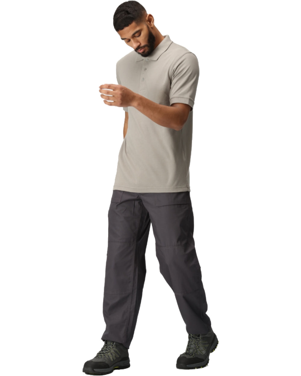 Dark Grey coloured Regatta Mens Multi Pocket Action Trousers Short Leg on white background