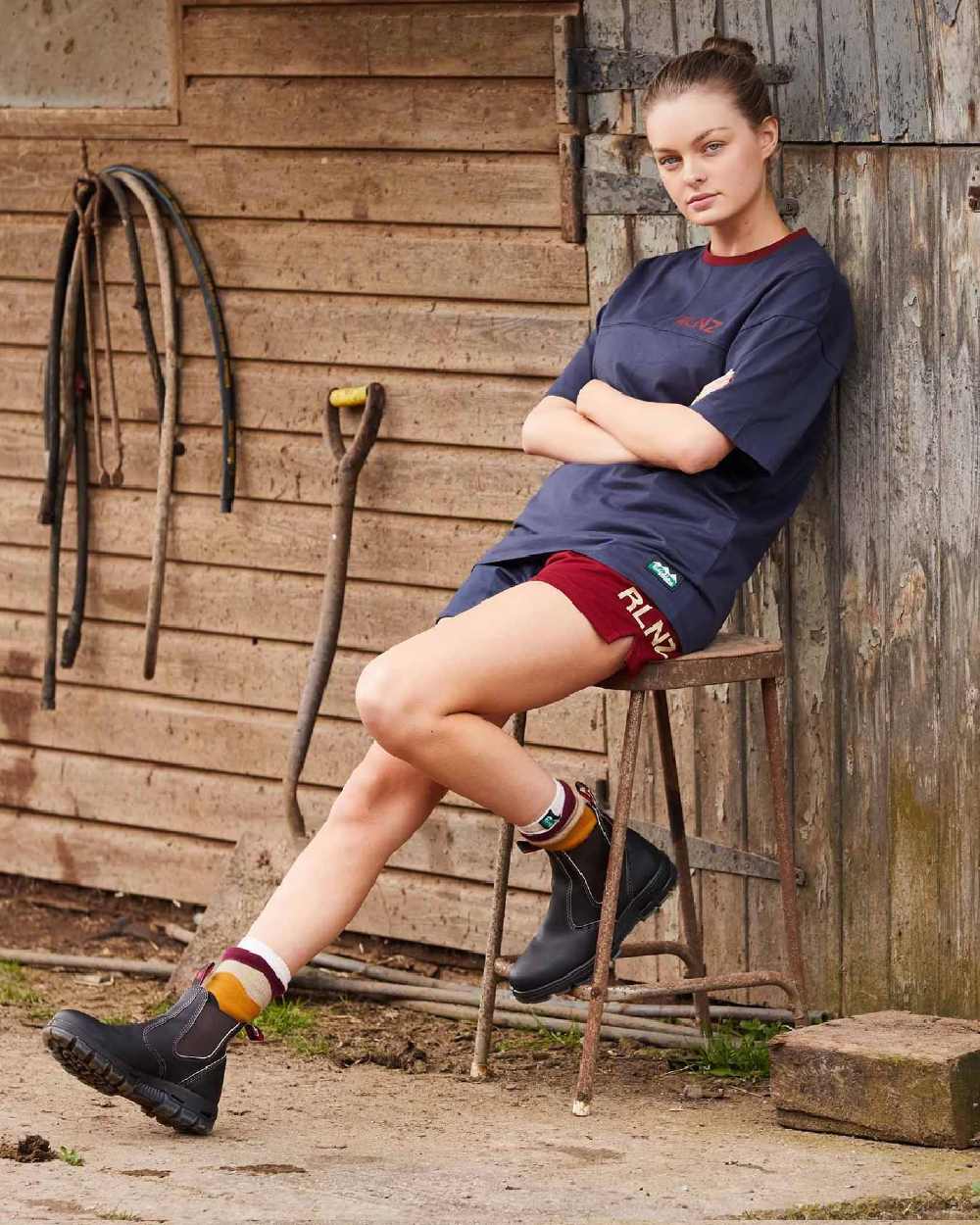 Navy Multi coloured Ridgeline Backslider Shorts on door background