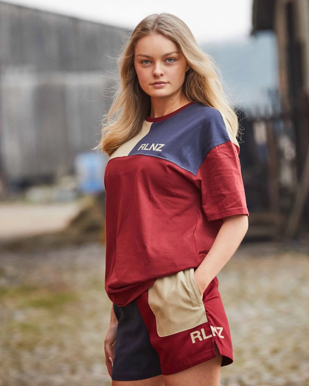 Navy Multi coloured Ridgeline Backslider Shorts on blurry background