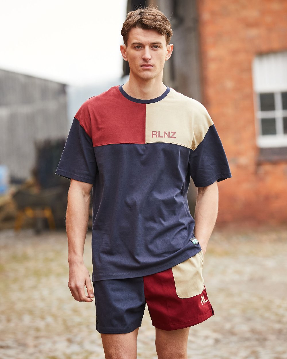 Navy Multi coloured Ridgeline Backslider T-Shirt on outdoor background