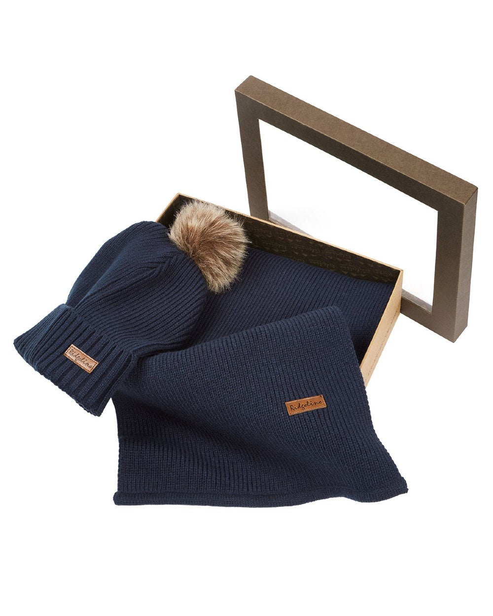 Tarn coloured Ridgeline Baltic Bobble Hat & Scarf Set on white background