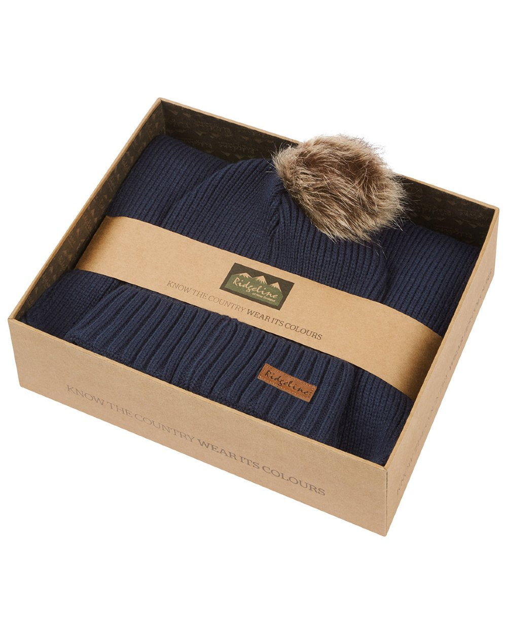 Tarn coloured Ridgeline Baltic Bobble Hat & Scarf Set on white background