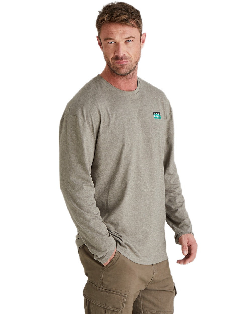 Smokey Olive Marl Coloured Ridgeline Baseline Top on white background