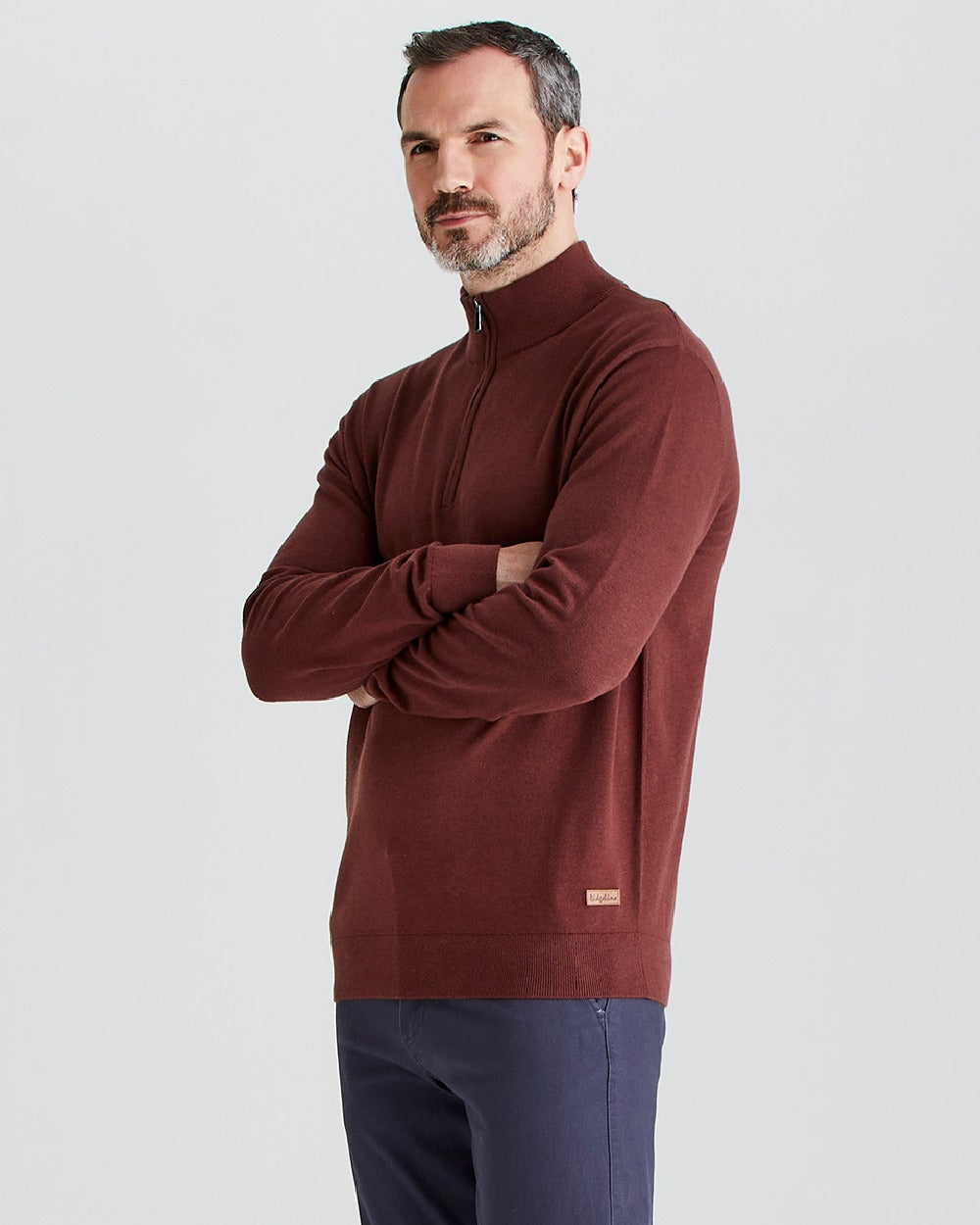Oxblood coloured Ridgeline Hartland 1/4 Zip Pullover on grey background
