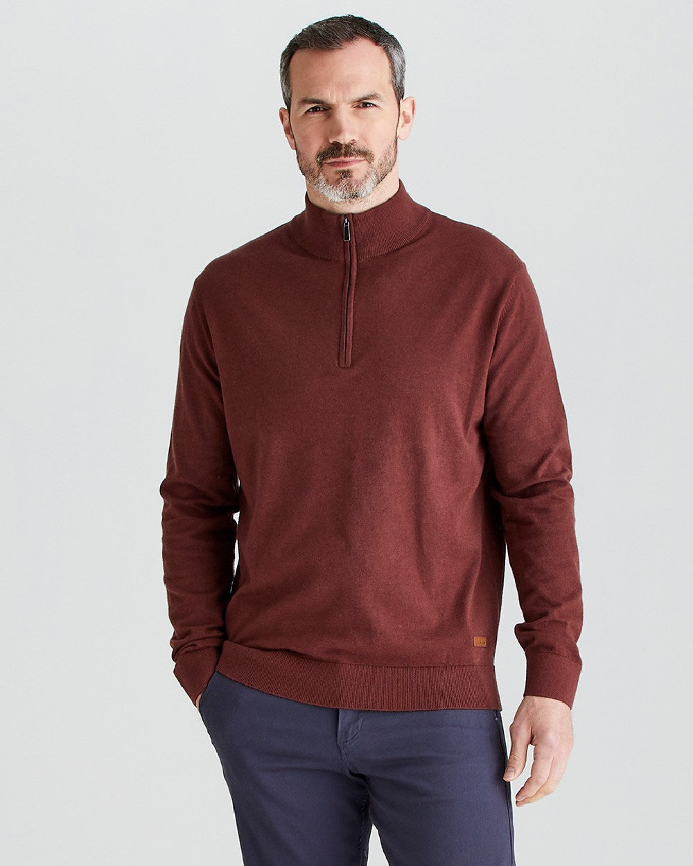 Oxblood coloured Ridgeline Hartland 1/4 Zip Pullover on grey background