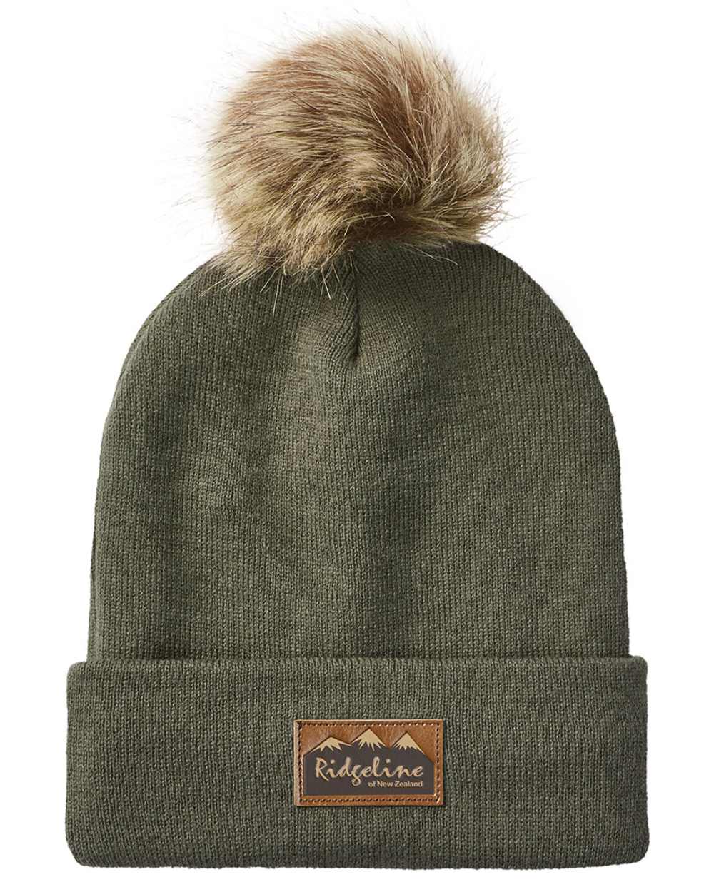 Moss coloured Ridgeline Heritage Fine Knit Bobble Hat on white background