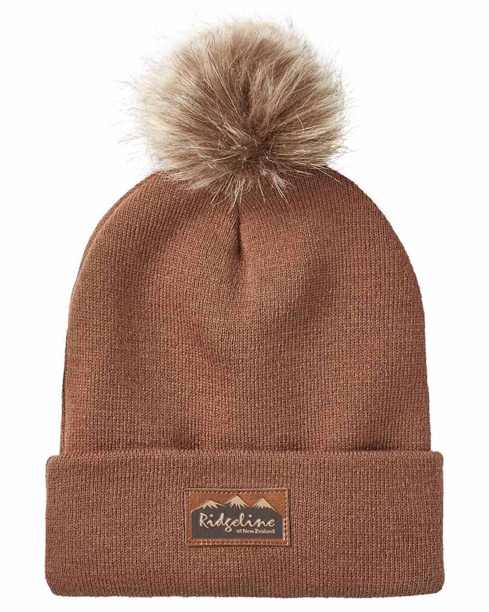 Nutmeg coloured Ridgeline Heritage Fine Knit Bobble Hat on white background