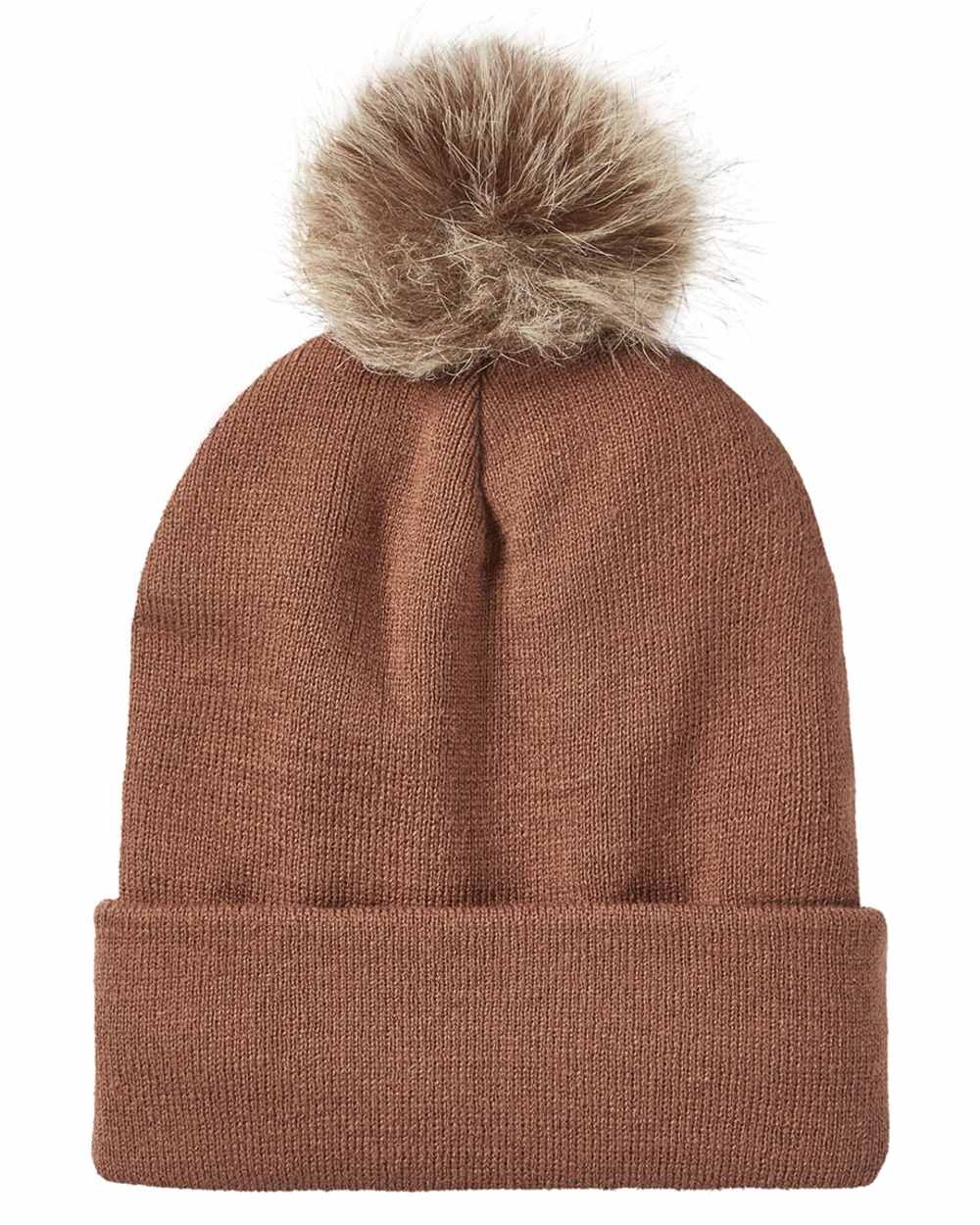 Nutmeg coloured Ridgeline Heritage Fine Knit Bobble Hat on white background