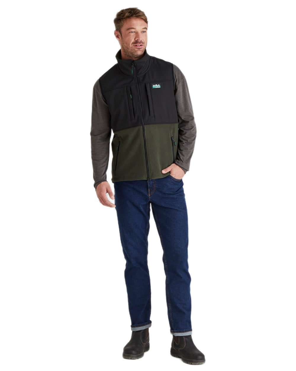 Deep Forest Black coloured Ridgeline Hybrid Fleece Gilet on white background