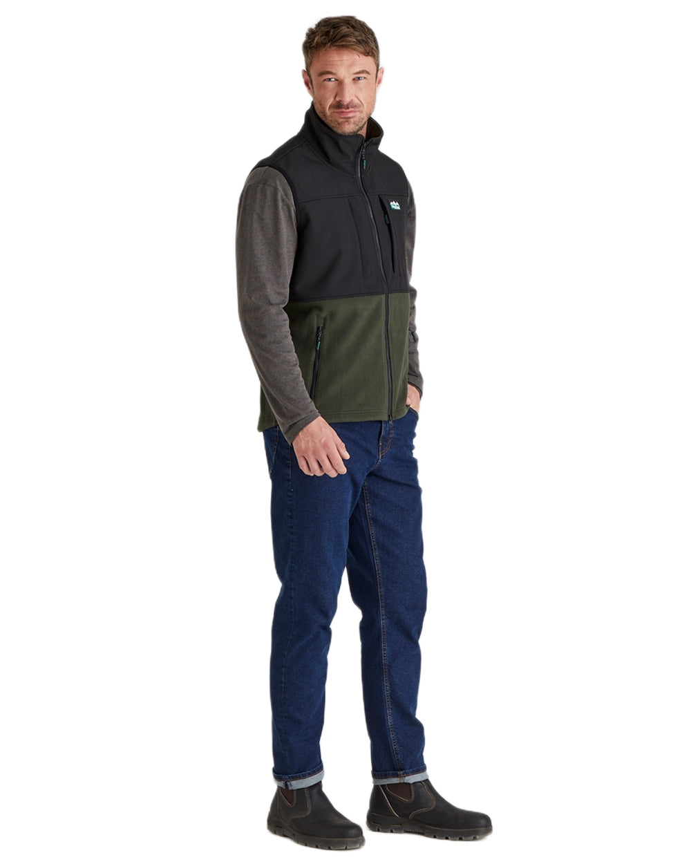 Deep Forest Black coloured Ridgeline Hybrid Fleece Gilet on white background