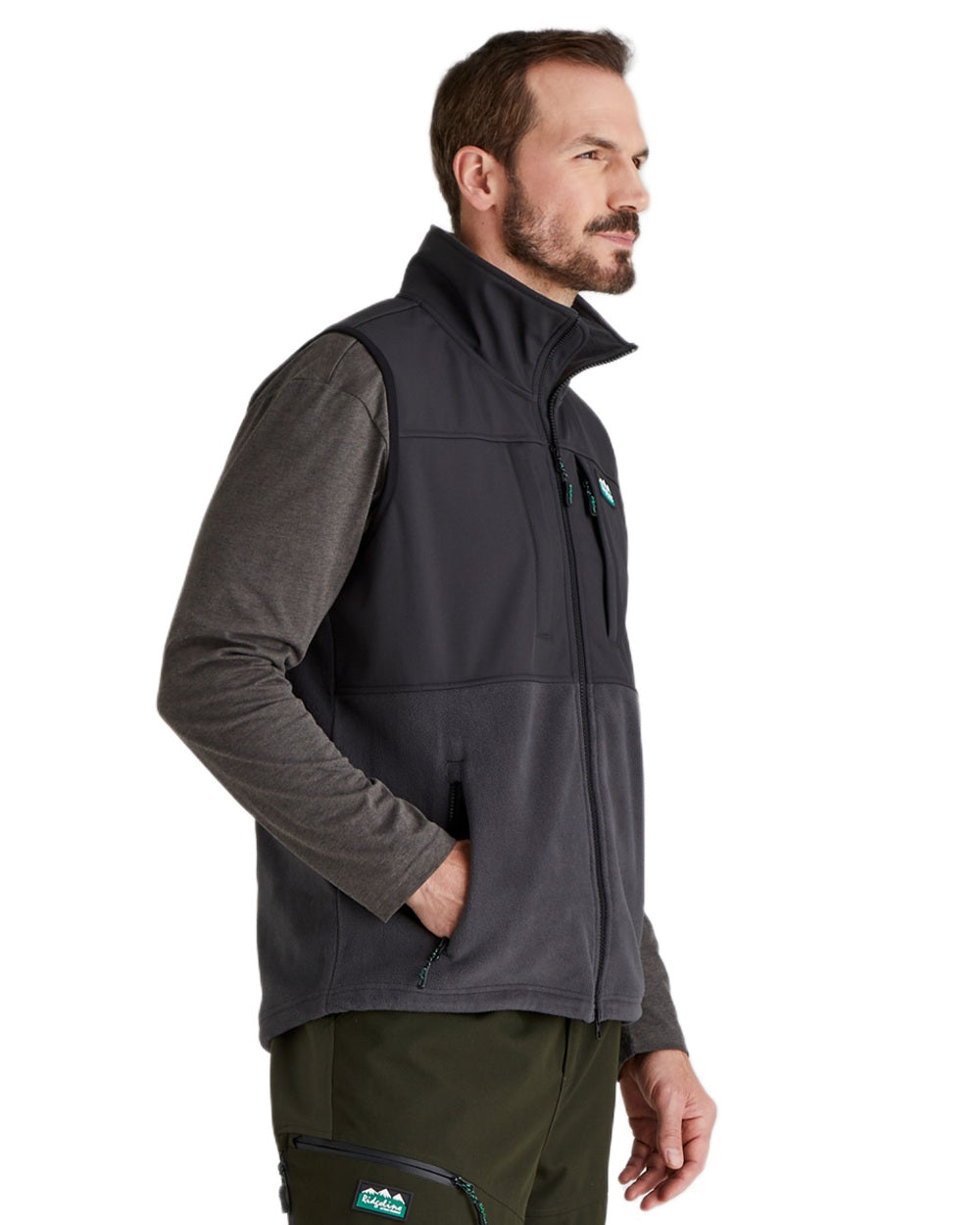 Shale coloured Ridgeline Hybrid Fleece Gilet on white background
