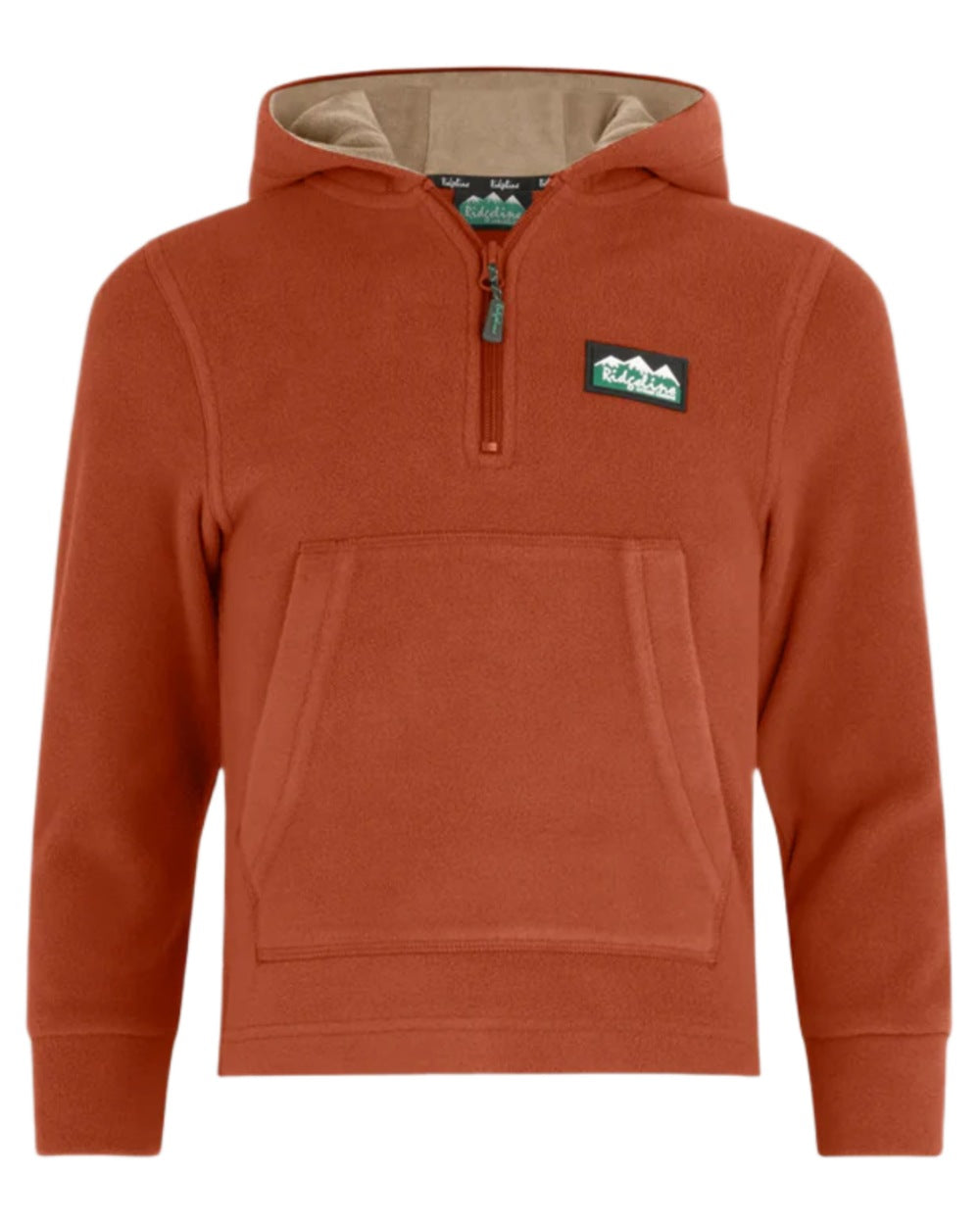 Russet coloured Ridgeline Kids Ballistic Long Sleeve Hoodie on white background