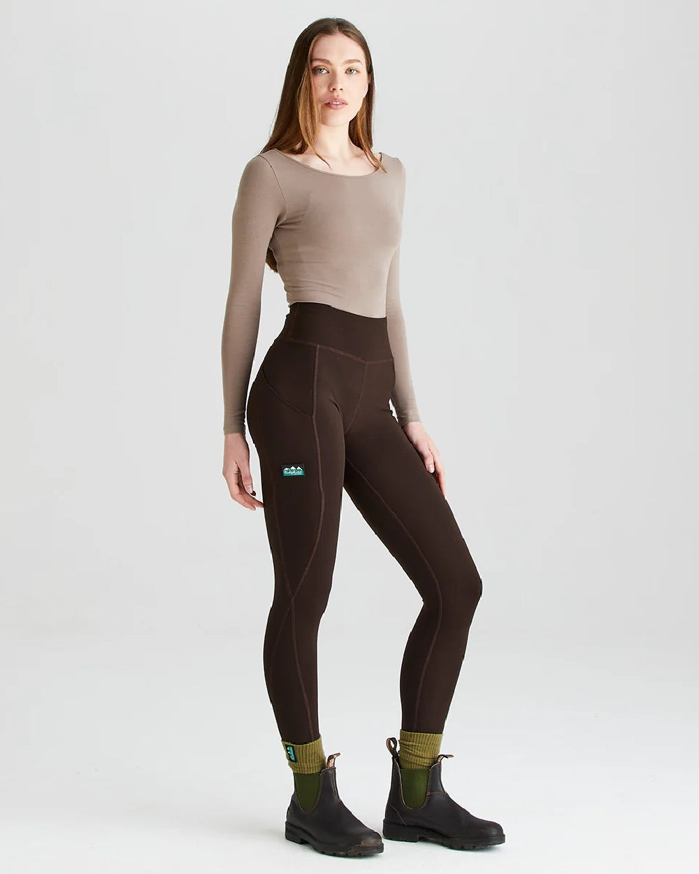 Deep Bark coloured Ridgeline Ladies Infinity Leggings on grey background