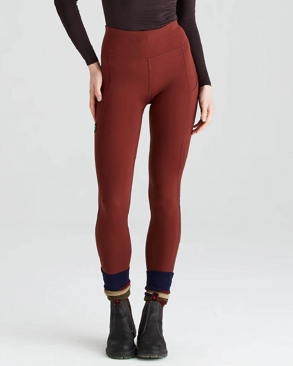 Oxblood coloured Ridgeline Ladies Infinity Leggings on grey background