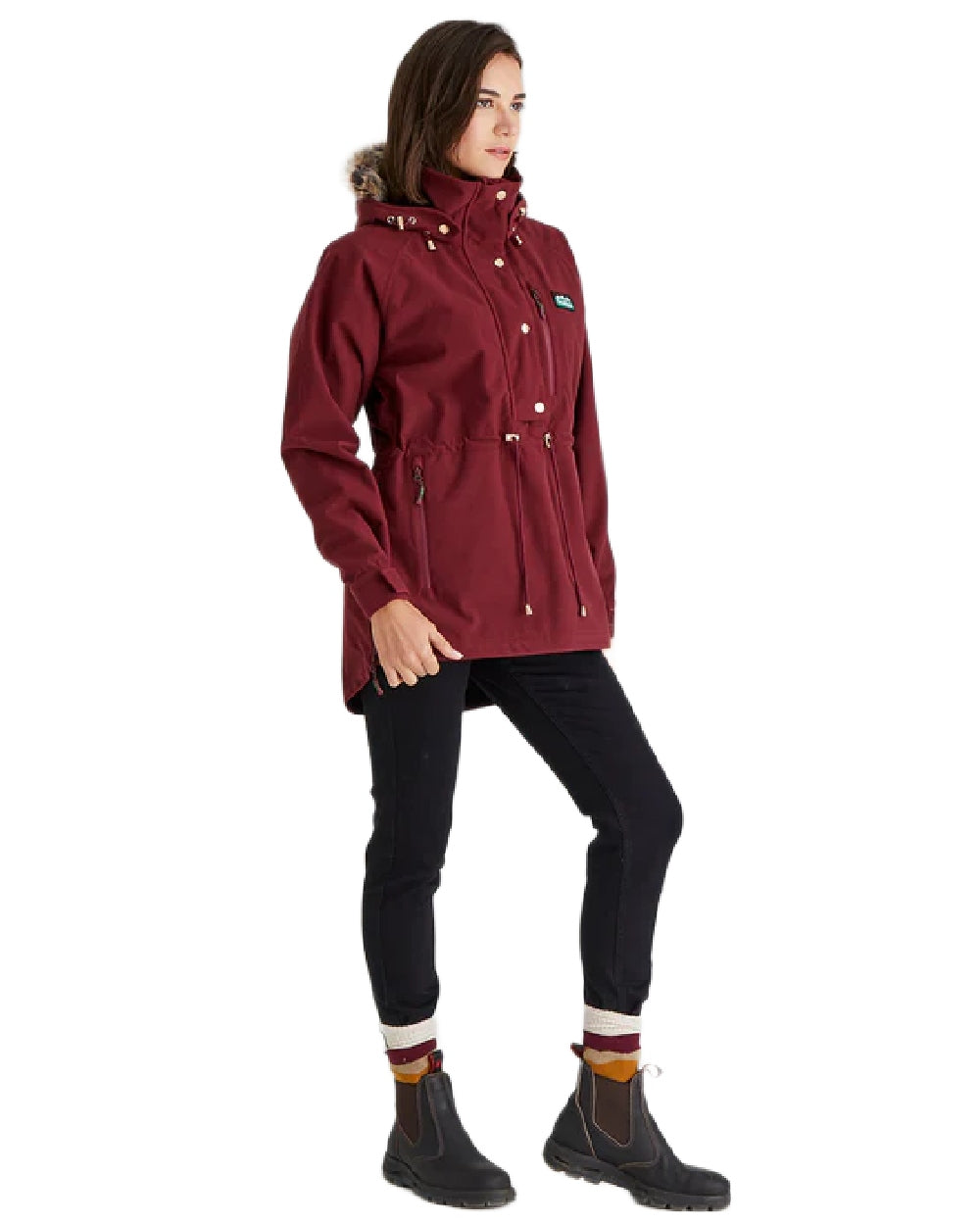 Winter Berry Coloured Ridgeline Ladies Monsoon Nordic Smock on white background